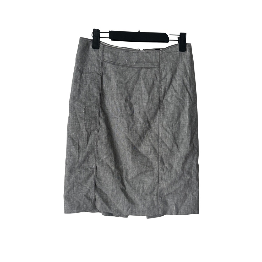 White House Black Market Gray Linen Blend Pencil Skirt Size 2 Ribbon Trim